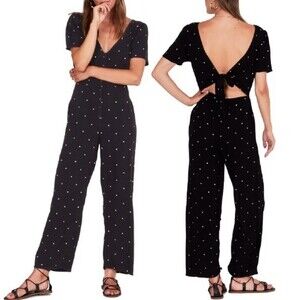 Society Amuse | Black White Polka Dot Back Tie V Neck Jumpsuit S